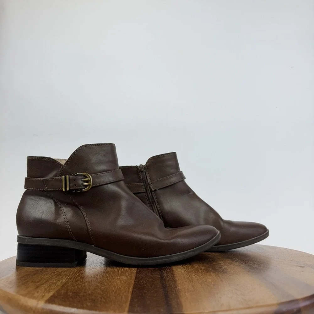 Womens Soul Naturalizer Rosaline Brown Faux‎ Leather Buckle Ankle Bootie Size 10